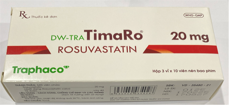 DW-Tra TimaRo (Rosuvastatin 20mg) (Hộp 3 vỉ x 10 viên) - Traphaco
