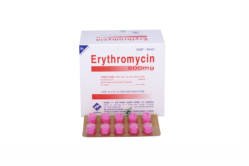 Thuốc Erythromycin 500mg Vidipha điều trị nhiễm khuẩn (10 vỉ x 10 viên)Erythromycin 500mg - Vidipha