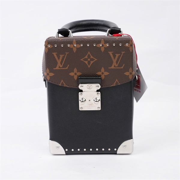 Túi LV Camera Box đen nắp hoa nâu sz12 (BQ) KG+