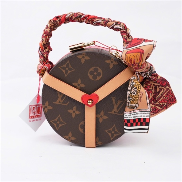 Túi LV tròn hoa nâu phối đỏ có khăn kèm ổ+ 2 chìa sz14 (BQ) KG+