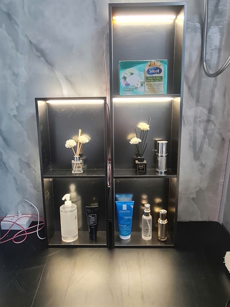 Hộc inox âm tường 304 2 ngăn đen mờ có led
