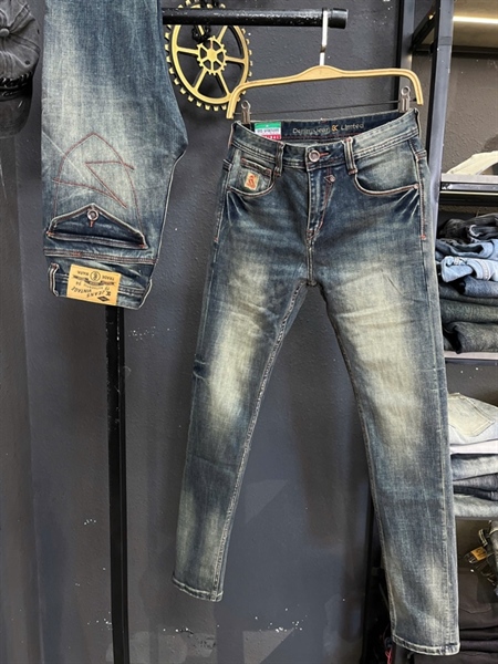 Jean Dài QCCC 3K-M10 xanh Retro was dơ túi bầu cổ điển