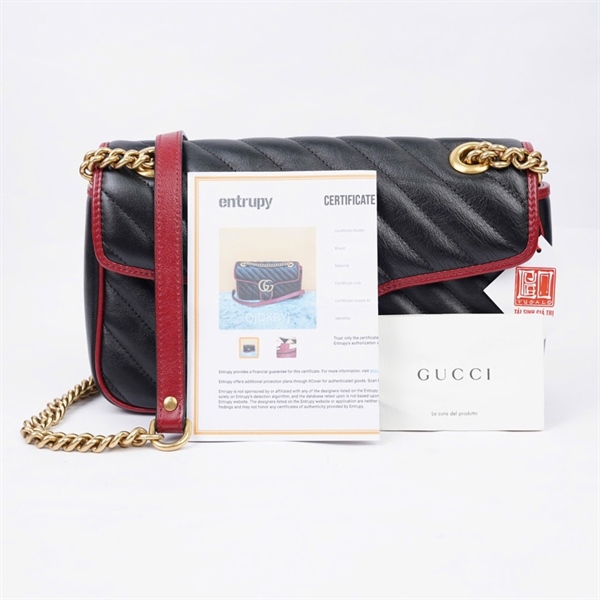 Túi GG Marmont đen viền đỏ (A030203656) sz25 +