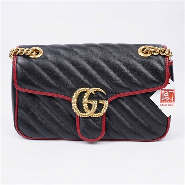 Túi GG Marmont đen viền đỏ (A030203656) sz25 +