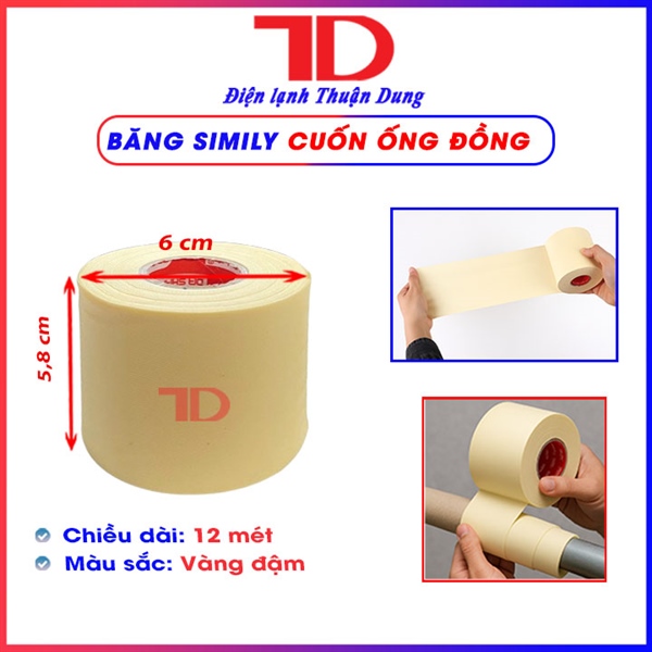 Si cuốn, Si cuộn, Si Quấn bảo ôn, Simily trung quốc (băng quấn bảo ôn) , dày 0.16mm, dài 12m, khổ 5.8cm màu vàng đậm (thùng 100 cuộn)