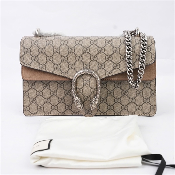 Túi GG Dionysus xám viền nâu (400249-486628) sz27 (BMC) KG+