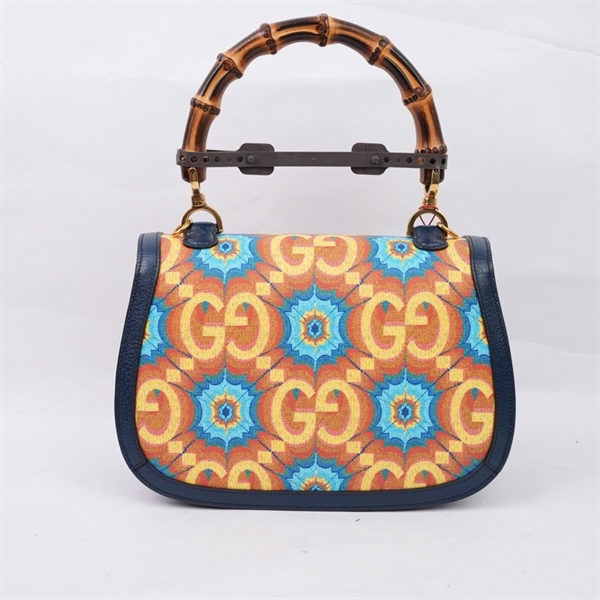 Túi GG Bamboo vàng họa tiết xanh kèm gương (678489-000926) sz26 KG+