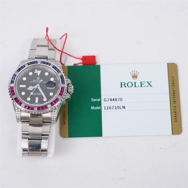 Đồng hồ Rolex bạc viền xanh đỏ kim độ (G744870) sz44 (HC) KG+