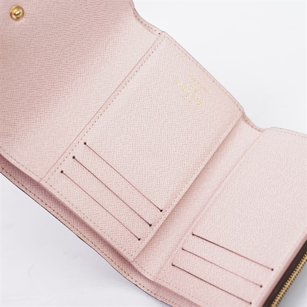 Ví LV hoa nâu gập 3 nút hồng (LT) KG+