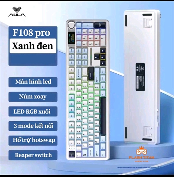 Bàn phím cơ không dây Aula F108 Pro - Xanh đen