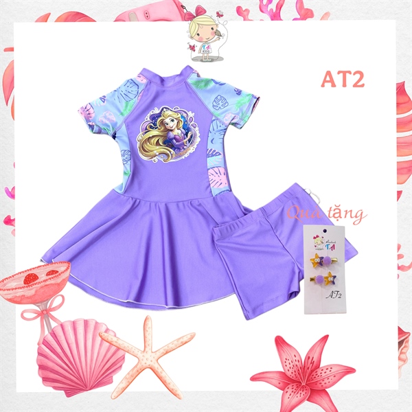 AT2 (10-27kg) Đồ bơi Tóc mây tím +mũ