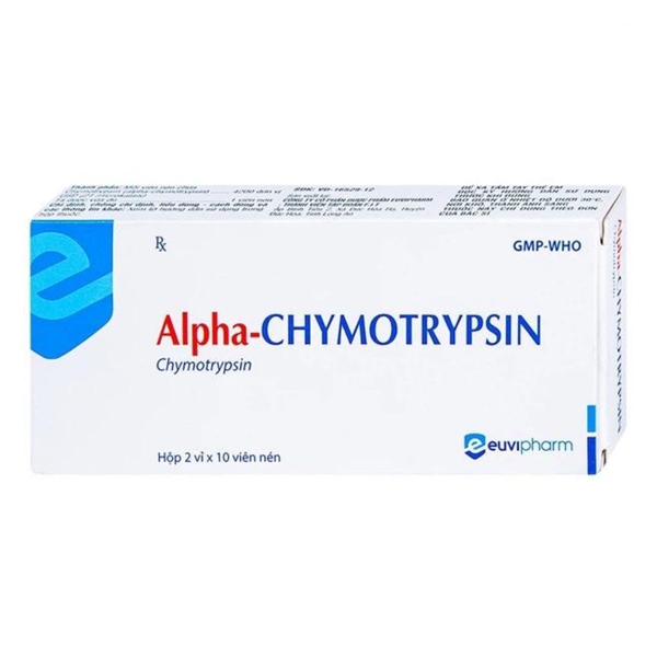 Thuốc Alpha-Chymotrypsin Euvipharm Điều trị phù nề sau chấn thương, bỏng da (Hộp 2 vỉ x 10 viên)