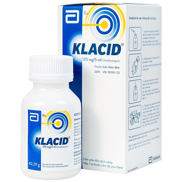 Thuốc kháng sinh Klacid 125mg/5 Điều trị nhiễm khuẩn đường hô hấp (60ml)