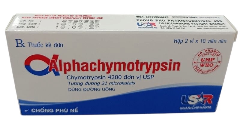 Thuốc Alphachymotrypsin 4200UI Usarichpharm Điều trị phù nề do chấn thương, phẫu thuật, bỏng (Hộp 2 vỉ x 10 viên)