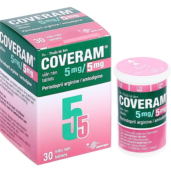 Thuốc Coveram 5mg/5mg Servier điều trị tăng huyết áp (Hộp 1 lọ 30viên)