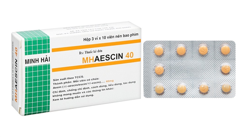 Thuốc MHAescin 40mg Minh Hải điều trị thiểu năng tĩnh mạch, tụ máu ( Hộp 3 vỉ x 10 viên)
