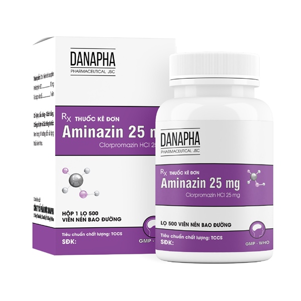 Thuốc Aminazin 25mg Danapha điều trị tâm thần phân liệt (Lọ 500 viên)