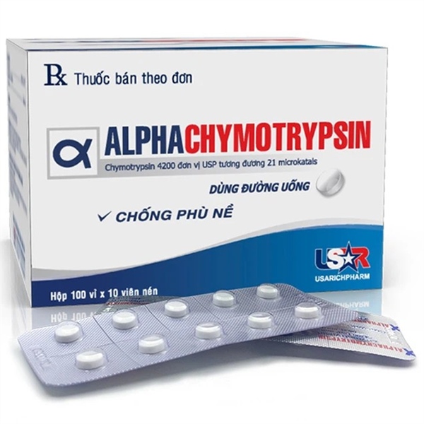 Thuốc Alphachymotrypsin 4200UI Usarichpharm Điều trị phù nề do chấn thương, phẫu thuật, bỏng (Hộp 100 vỉ x 10 viên)