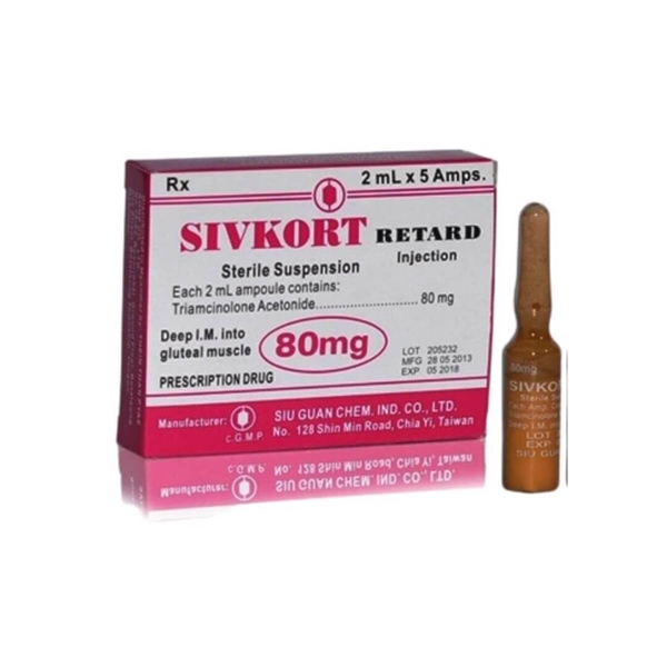 Thuốc tiêm Sivkort (Triamcinolone 80mg/2ml) (Hộp 5 ống x 2ml) - Đài Loan