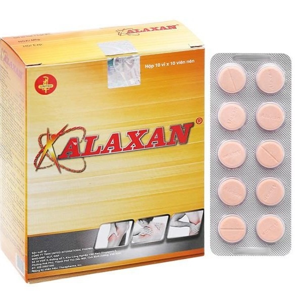 Thuốc Alaxan giảm các cơn đau cơ xương, nhức đầu, đau bụng kinh (Hộp 10 vỉ x 10 viên)