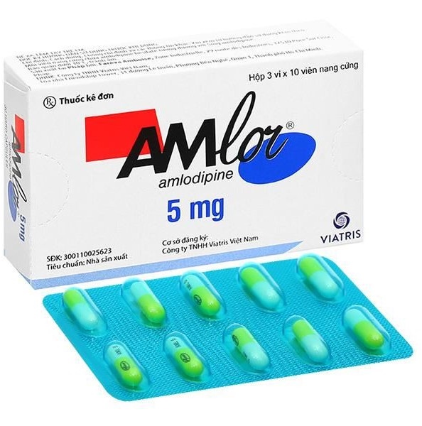 Thuốc Amlor 5mg Viatris điều trị tăng huyết áp, đau thắt ngực (Hộp 3vỉ x 10 viên)