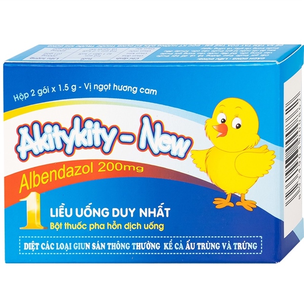 Thuốc bột Akitykity - new Pharbaco diệt các loại giun sán, ấu trùng và trứng (Hộp 2 gói)