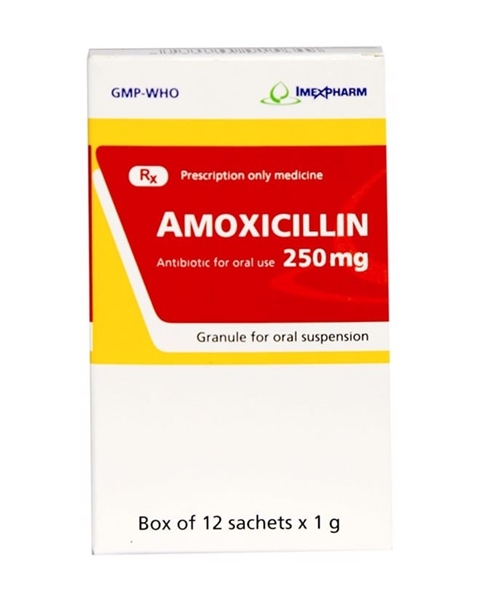 Thuốc Amoxicillin 250mg Imexpharm Kháng sinh điều trị nhiễm khuẩn (Hộp 12gói x 1g)
