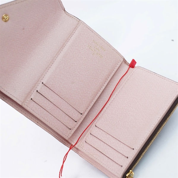 Ví LV hoa nâu gập 3 nút hồng (SP4167)+