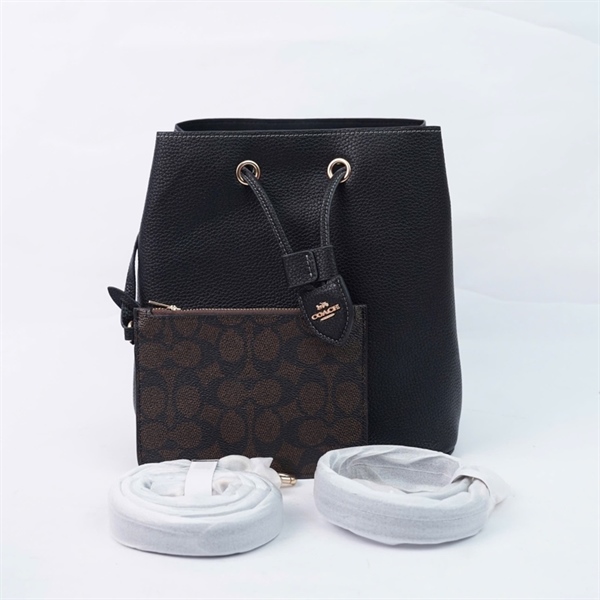 Túi Coach Bucket đen 2strap kèm ví sz21 +