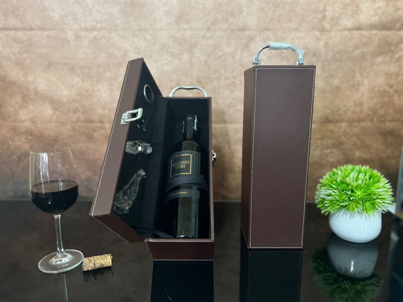 HỘP RƯỢU DA 1CHAI ITALY XÁM