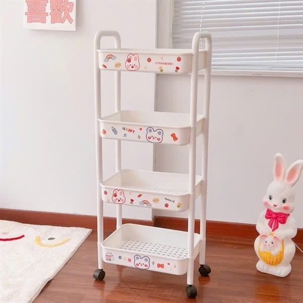 ( VN ) Kệ Nhựa 4 Tầng Có Bánh Xe Họa Tiết ( Bao 20 )