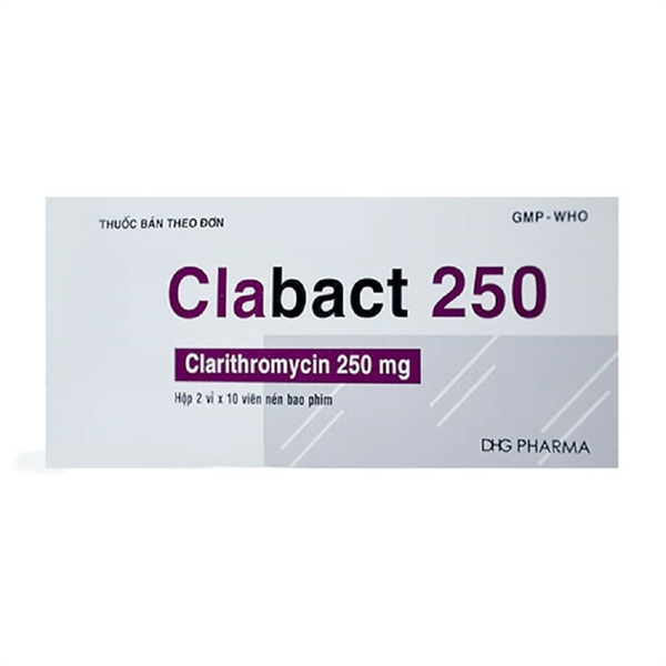 Thuốc Clabact Clarithromycin 250mg DHG Điều trị nhiễm khuẩn do vi khuẩn (Hộp 2 vỉ x 10 viên)