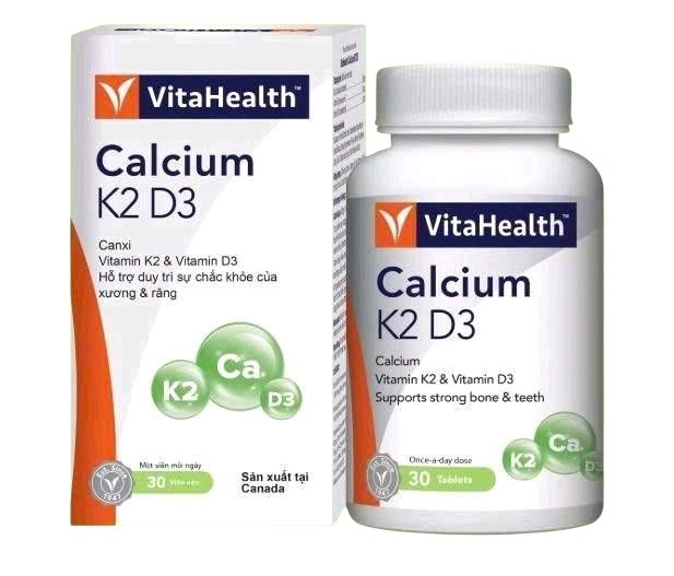 Viên uống Calcium K2 D3 VitaHealth Hỗ trợ, duy trì sự chắc khỏe của xương và răng (Lọ 30 viên) - Canada