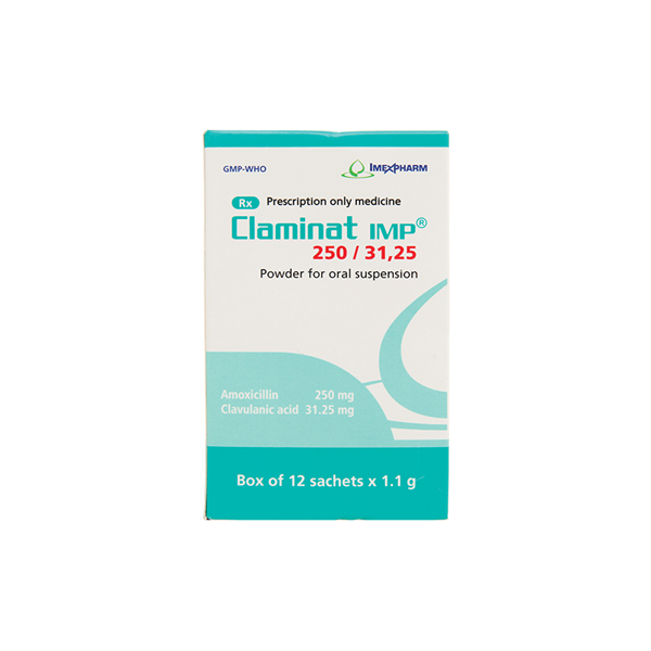 Thuốc Claminat IMP 250/31,25 Imexpharm Điều trị nhiễn khuẩn do vi khuẩn (Hộp 12gói x 1,1g) -