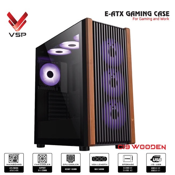 Case VSP E-ATX Gaming C19 Wooden
