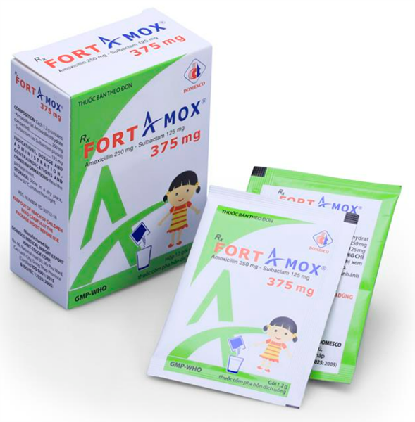 FORTAMOX 375mg (Amoxycilin 250mg + Sulbactam 125mg) (Hộp 12 gói x 1,2g) - Domesco