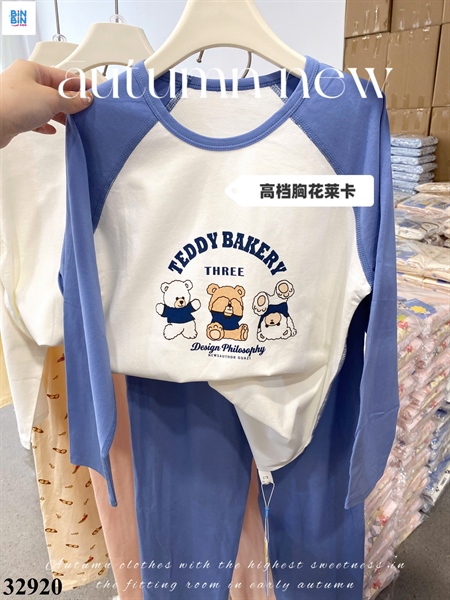 32920-Bộ KK- Ba Bé Gấu Teddy Viền Xanh Lam