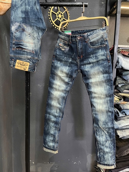 Jean Dài QCCC 3K-M12 xanh was loang Vintage mang chỉ