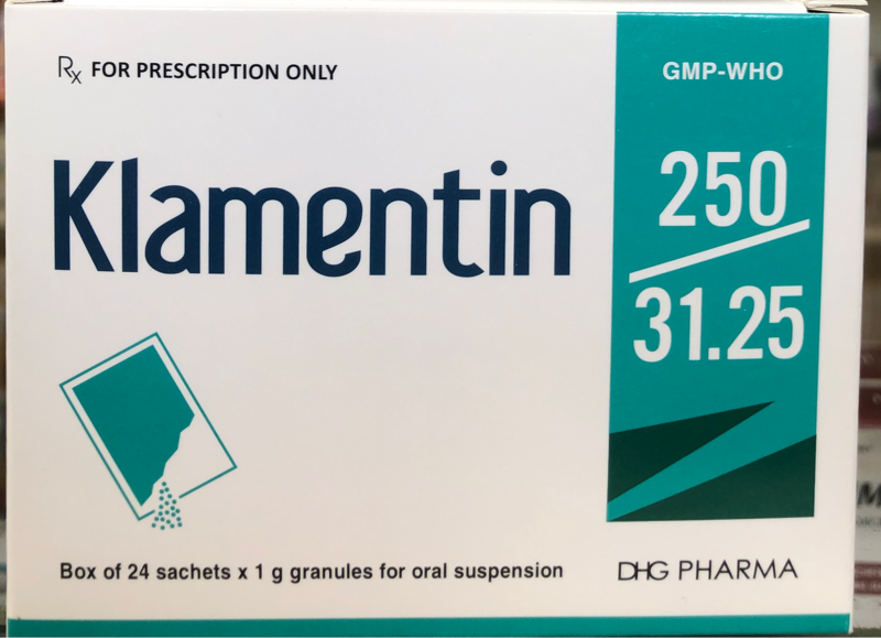 Klamentin 250/31.25 gói/1g h/24 t/3456
