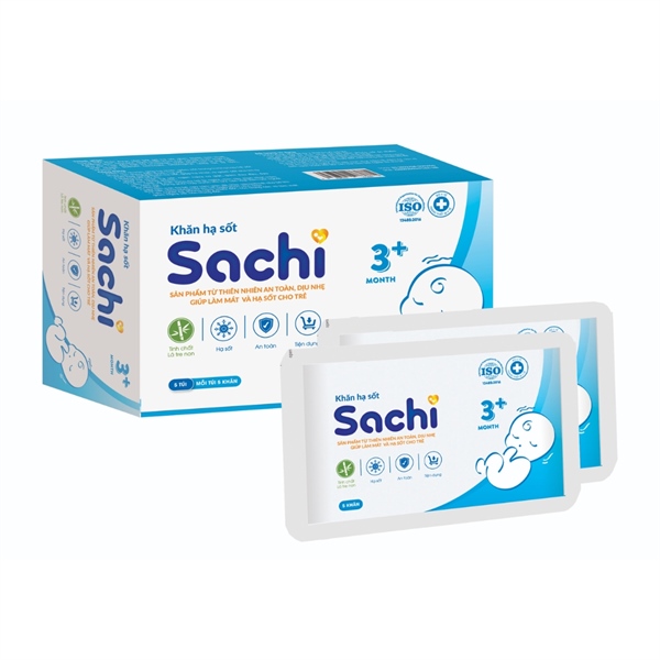 Khăn hạ sốt Sachi 3+ (Hộp 5 túi x 5 khăn) - Quang Xanh