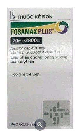 Thuốc Fosamax Plus 70mg/2800IU Organon điều trị loãng xương sau mãn kinh ở phụ nữ (1 vỉ x 4 viên)