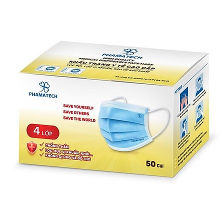 Khẩu trang y tế SMS 4 lớp Phamatech (Hộp 50cái) - Việt Nam