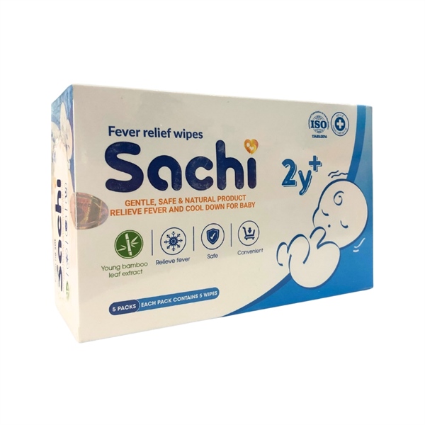 Khăn hạ sốt Sachi 2Y+ (Hộp 5 túi x 5 khăn) - Quang Xanh