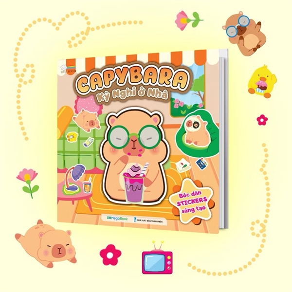 Sách bóc dán stickers Capybara - Kỳ nghỉ ở nhà