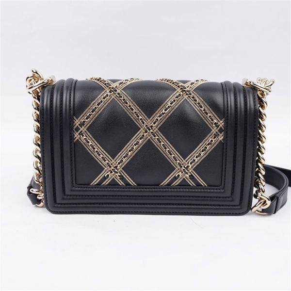 Túi Chanel Boy đen đính dây xích (TTU4JCC4) sz20 +