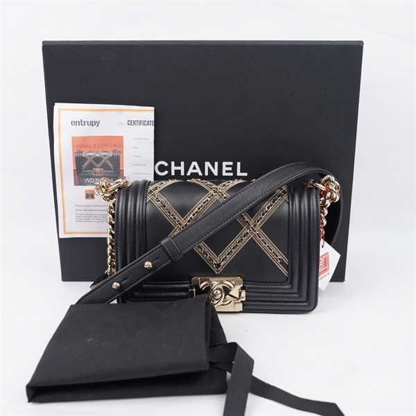 Túi Chanel Boy đen đính dây xích (TTU4JCC4) sz20 +