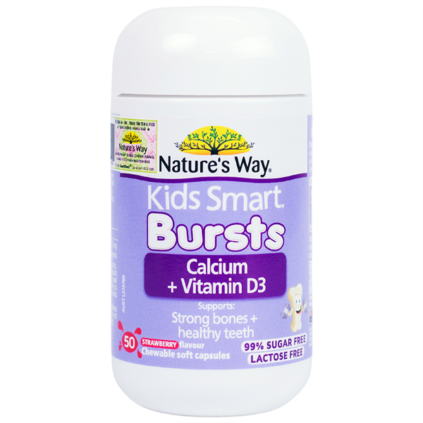 Kids smart Bursts Calcium + vitamin D3 (Hỗ trợ phát triển chiều cao) (Lọ*50viên) - Australia
