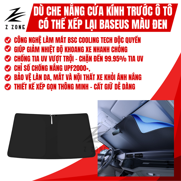 Dù Che Nắng Cửa Kính Trước Có Thể Xếp Lại Dùng Cho Xe Ô Tô Baseus GoTrip DT1 – Đen