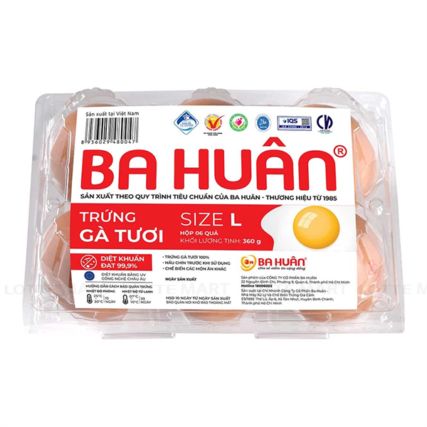 Trứng gà Ba Huân size L hộp 6 v5