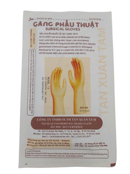 Găng tay phẫu thuật tiệt trùng số 7 (K*6H*50đôi) - Tân Xuân Tâm